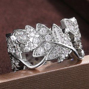 💝925 Silver Plated Beautiful Silver Bague Leaf Women Ring, GPMB1433